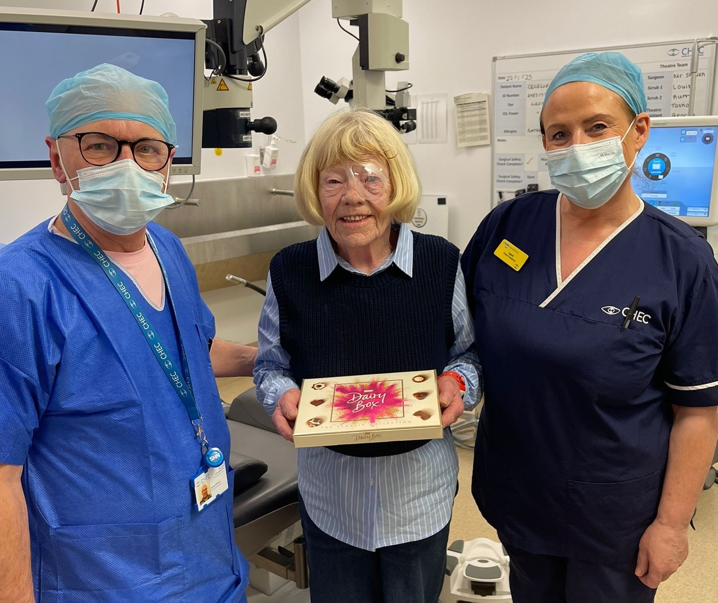 (left to right): George Newton - Optical Assistant, Cecelia Belisle - Patient, Lynn White – ODP
