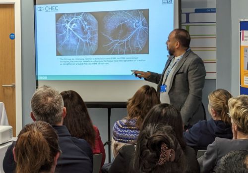 Mahmoud Rabie, Clinical Director for Ophthalmology at CHEC presents CPD topic to attendees